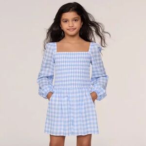 JANIE & JACK EUC 100% Cotton Gingham Smocked Long Sleeve Lined Romper